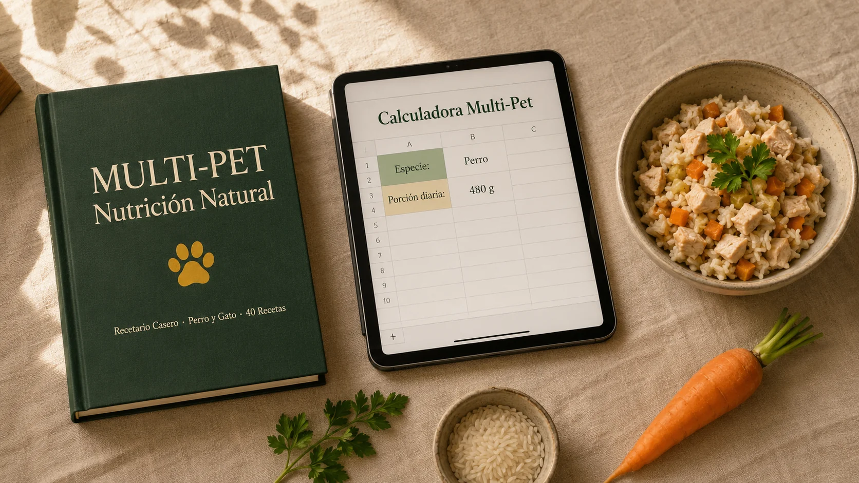 Multi-Pet Nutrición Natural — recetario, calculadora y comida casera para perro y gato